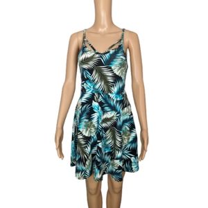 PINK Victoria's Secret Tropical Palm Tree Leaves Strappy Skater Dress S